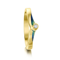 New Wave Solitaire 18ct Yellow Gold Ring in Ocean Enamel by Sheila Fleet Jewellery