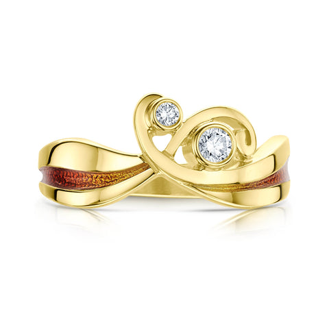 New Wave 18ct Yellow Gold Diamond Ring in Fire Enamel by Sheila Fleet Jewellery