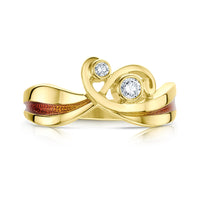 New Wave 18ct Yellow Gold Diamond Ring in Fire Enamel by Sheila Fleet Jewellery