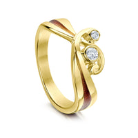 New Wave 18ct Yellow Gold Diamond Ring in Fire Enamel by Sheila Fleet Jewellery