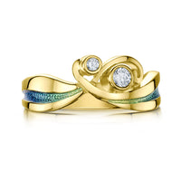 New Wave 18ct Yellow Gold Diamond Ring in Ocean Enamel by Sheila Fleet Jewellery