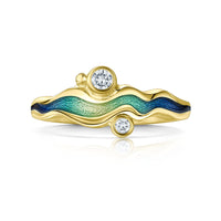 River Ripples 18ct Yellow Gold Diamond Ring in Ocean Enamel by Sheila Fleet Jewellery