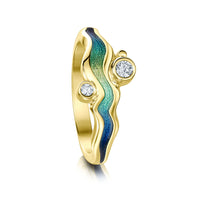 River Ripples 18ct Yellow Gold Diamond Ring in Ocean Enamel by Sheila Fleet Jewellery