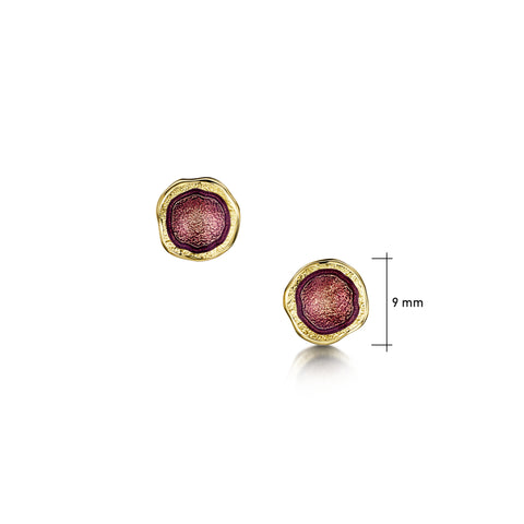 Lunar 18ct Yellow Gold Petite Stud Earrings in Plum Enamel