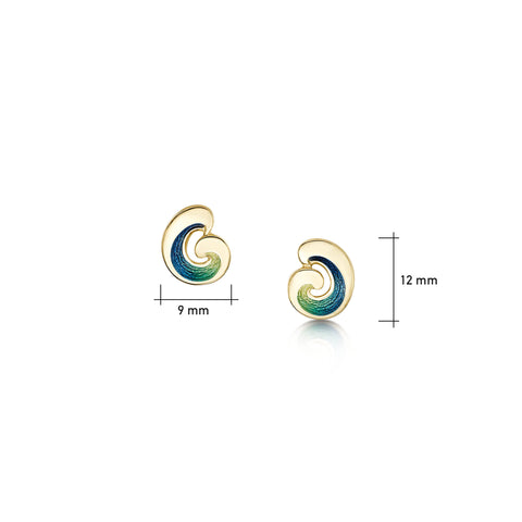 Wave Enamel Small Stud Earrings in 18ct Yellow Gold by Sheila Fleet Jewellery
