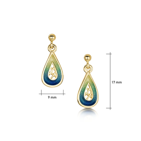 Tidal Treasures Small Enamel Drop Earrings in 18ct Yellow Gold by Sheila Fleet Jewellery