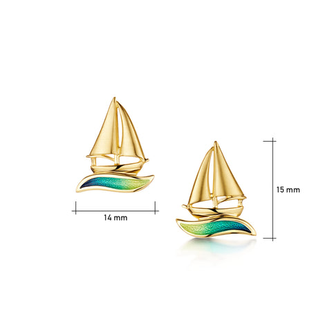 Orkney Yole Enamel Stud Earrings in 18ct Yellow Gold