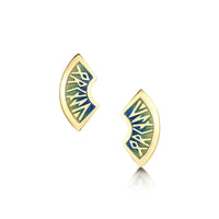 Runic 18ct Yellow Gold Small Stud Earrings in Ocean Enamel by Sheila Fleet Jewellery