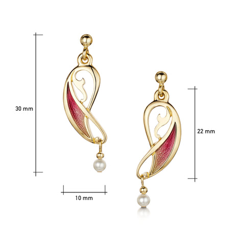 Mill Sands Enamel Small Pearl Drop Earrings in 18ct Yellow Gold