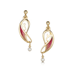 Mill Sands Enamel Small Pearl Drop Earrings in 18ct Yellow Gold