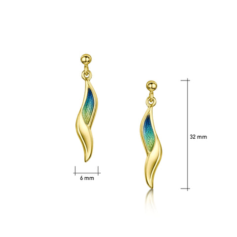 Flight Enamelled Drop Earrings in 18ct Yellow Gold