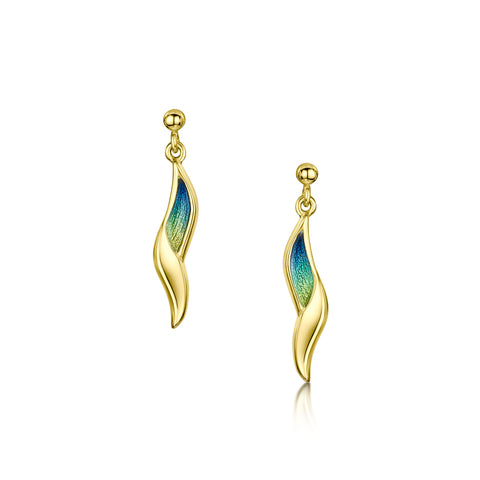 Flight Enamelled Drop Earrings in 18ct Yellow Gold