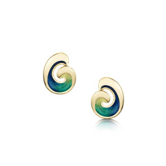 Wave Enamel Stud Earrings in 18ct Yellow Gold by Sheila Fleet Jewellery