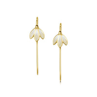 Snowdrop 18ct Yellow Gold Stem Earrings in Opal White Enamel by Sheila Fleet Jewellery