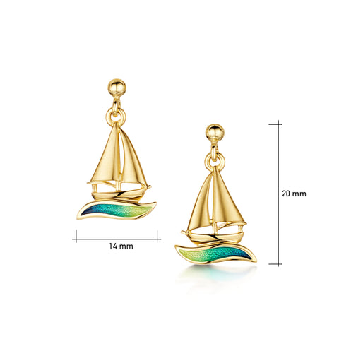 Orkney Yole Enamel Drop Earrings in 18ct Yellow Gold