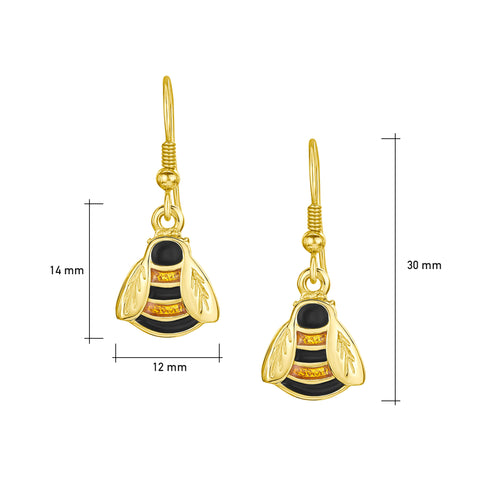 Bumblebee Enamel Drop Earrings in 18ct Yellow Gold by Sheila Fleet Jewellery