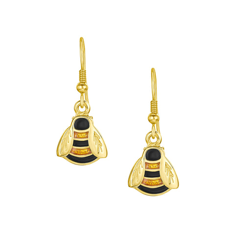 Bumblebee Enamel Drop Earrings in 18ct Yellow Gold by Sheila Fleet Jewellery