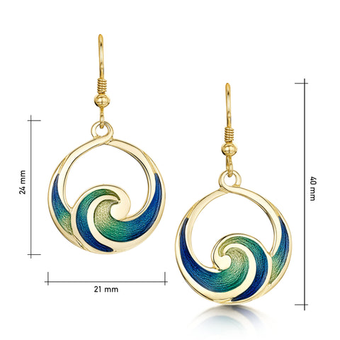 Pentland Enamel Drop Earrings in 18ct Yellow Gold