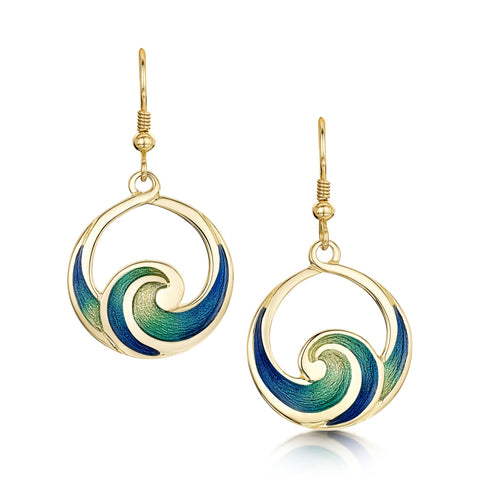 Pentland Enamel Drop Earrings in 18ct Yellow Gold