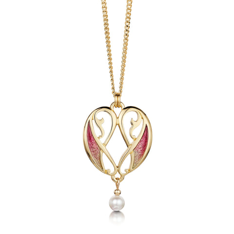 Mill Sands Petite Enamel Pearl Pendant in 18ct Yellow Gold