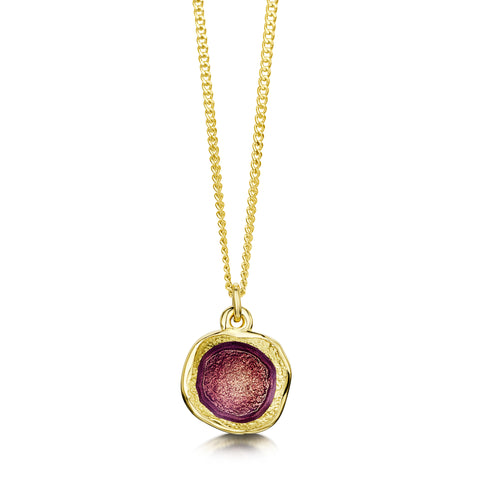 Lunar 18ct Yellow Gold Small Pendant Necklace in Plum Enamel