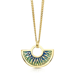 Runic 18ct Yellow Gold Pendant in Ocean Enamel by Sheila Fleet Jewellery