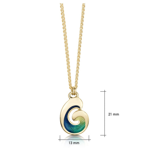 Wave Enamel Pendant in 18ct Yellow Gold by Sheila Fleet Jewellery