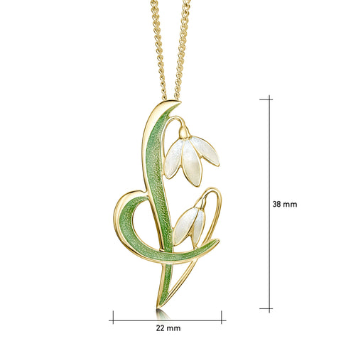 Snowdrop 18ct Yellow Gold Pendant in Opal White Enamel