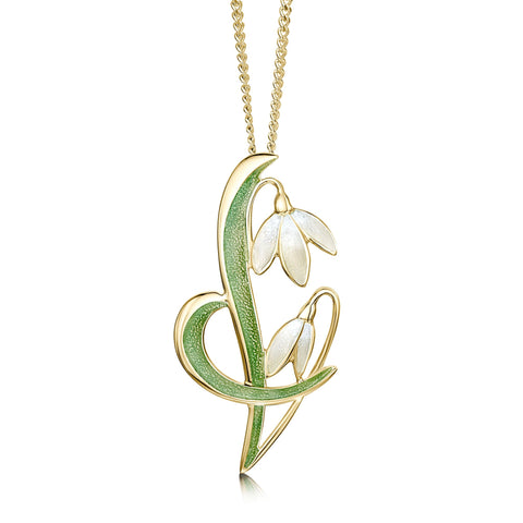 Snowdrop 18ct Yellow Gold Pendant in Opal White Enamel by Sheila Fleet Jewellery