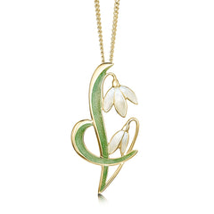 Snowdrop 18ct Yellow Gold Pendant in Opal White Enamel by Sheila Fleet Jewellery