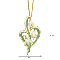 Snowdrop 3-leaf 18ct Yellow Gold Pendant in Opal White Enamel