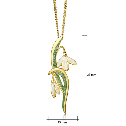 Snowdrop 18ct Yellow Gold Slender Pendant in Opal White Enamel