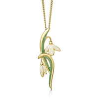 Snowdrop 18ct Yellow Gold Slender Pendant in Opal White Enamel by Sheila Fleet Jewellery