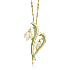 Snowdrop 18ct Yellow Gold Small Pendant in Opal White Enamel by Sheila Fleet Jewellery
