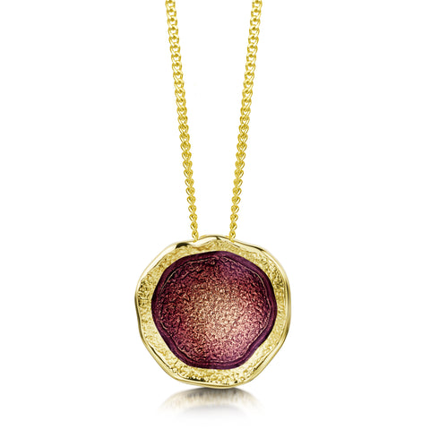 Lunar 18ct Yellow Gold Pendant Necklace in Plum Enamel
