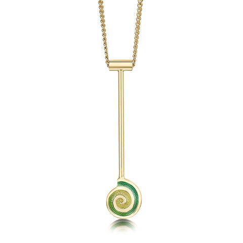 Skara Spiral Long Pendant Necklace in 18ct Yellow Gold by Sheila Fleet Jewellery
