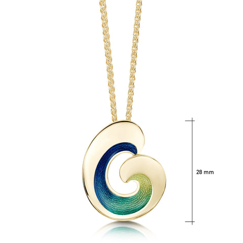 Wave Enamel Dress Pendant in 18ct Yellow Gold by Sheila Fleet Jewellery