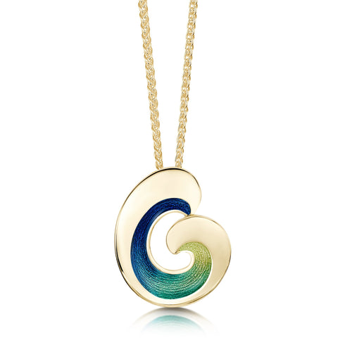 Wave Enamel Dress Pendant in 18ct Yellow Gold by Sheila Fleet Jewellery