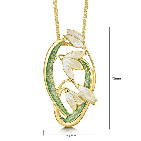 Snowdrop 4-flower 18ct Yellow Gold Pendant in Opal White Enamel