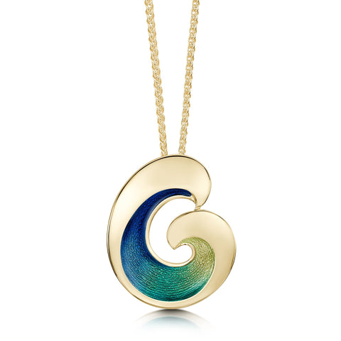 Wave Enamel Occasion Pendant in 18ct Yellow Gold by Sheila Fleet Jewellery