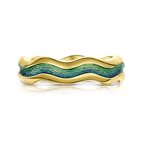 Sands of Time 18ct Yellow Gold Ring in Ocean Enamel by Sheila Fleet Jewellery
