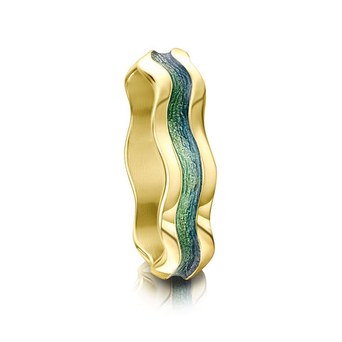 Sands of Time 18ct Yellow Gold Ring in Ocean Enamel by Sheila Fleet Jewellery