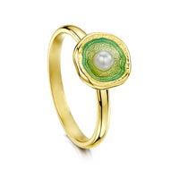Lunar Pearl Petite Ring in 18ct Yellow Gold & Shallows Enamel by Sheila Fleet Jewellery