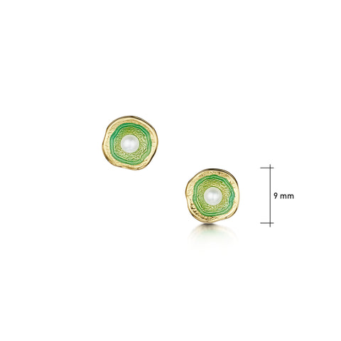 Lunar Pearl 18ct Yellow Gold Petite Stud Earrings in Shallows Enamel
