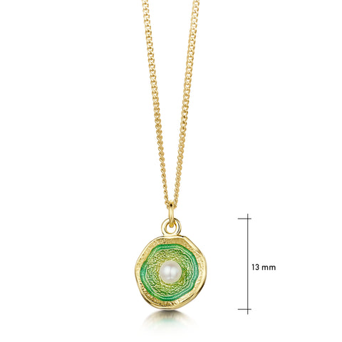 Lunar Pearl 18ct Yellow Gold Small Pendant in Shallows Enamel