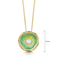 Lunar Pearl 18ct Yellow Gold Pendant Necklace in Shallows Enamel