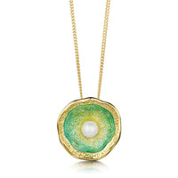 Lunar Pearl 18ct Yellow Gold Pendant Necklace in Shallows Enamel