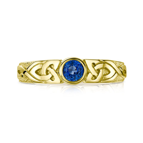 Celtic Knotwork Sapphire Solitaire Ring in 18ct Yellow Gold by Sheila Fleet Jewellery