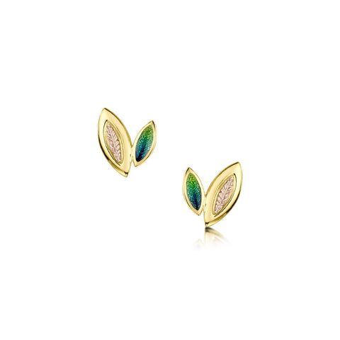 Seasons Spring Enamel Petite Stud Earrings in 18ct Yellow & Rose Gold by Sheila Fleet Jewellery