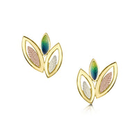 Seasons Spring Enamel 3-leaf Stud Earrings in 18ct Yellow, White & Rose Gold by Sheila Fleet Jewellery
